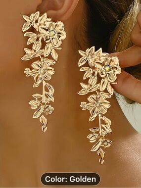 Golden Floral Drop Earrings - Elegant Women’s Jewelry